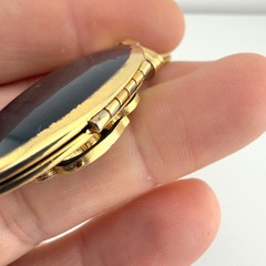 Vintage Gold Tone Black Oval Monogram Locket Necklace