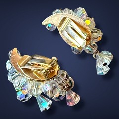 Clip On Earrings Crystal AB Cha Cha Climber Dangle Vintage Mid Century