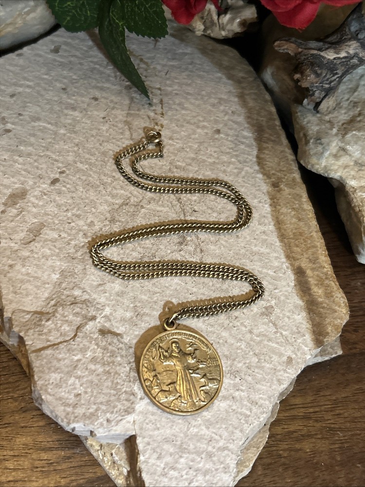 43. H. Sterling 925 Saint Francis Of Assisi Medal G.F. Chain Necklace 18″, 13.6g