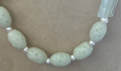 JTV Vintage carved Celadon Jade White Pearl Accents 28 inch beaded necklace