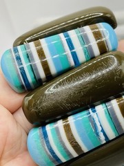 Vintage Chunky Striped Resin Stretch Bracelet Blue Aqua Brown Lucite Acrylic