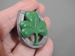 vintage GOOD LUCK PIN. C-CLASP Horseshoe & Clover shamrock