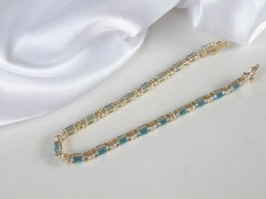Vintage Gold on Sterling Silver 925 Teal Blue Gemstone Tennis Bracelet 8″