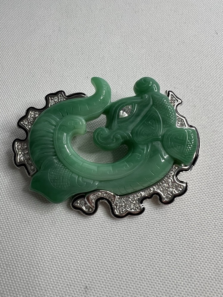 KJL Kenneth Jay Lane Faux Jade Dragon Brooch Rare