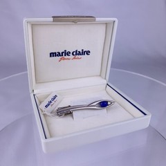 Marie Claire Blue Cabochon Silver Tone Tie Clip Bar Magazine Modern New Box