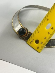 Mixed Metals Brutalist Choker Collar Necklace With Black Stone