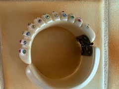 Vintage Pearlized Cream Clamp Assorted Rhinestone Hinged Bangle