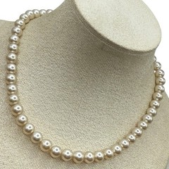 Vintage Glass Faux Pearls Necklace 7mm 16” Choker