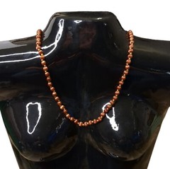Vintage Silk Thread Wrapped Bead Necklace Brown And Gold Tone Estate Jewelry 26″