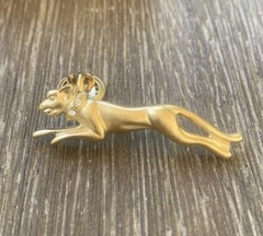 Jackie Collins Set 2 Gold Tone Rhinestone Panther Tiger Leopard Pin In Box
