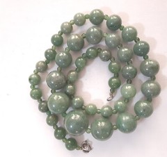 Vintage Faux Green Jade Graduated Bead Necklace Knotted 10 to 20 mm 24 inches