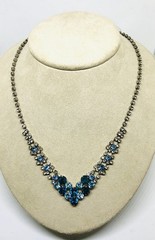 VTG CHRISTINA COLLECTION NECKLACE/EARRING SET TEAL/BLUE/CLEAR/SMOKEY RHINESTONES