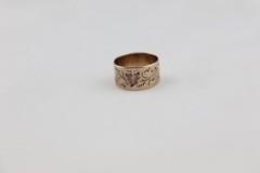 Victorian 10K rose gold BAND ring Wide Leaf Leaves Flowers Vines 3.1 g sz 7