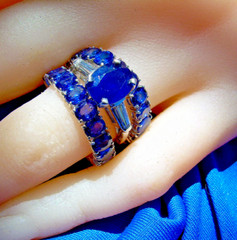 Original EARTH MINED SAPPHIRE Deco Band SOLID 14K GOLD Eternity Anniversary Ring