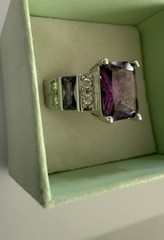 Vintage QVC HSN ? Amethyst & Clear CZ Sterling Silver Cocktail Ring Sz 7 6.6g