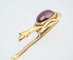 Antique Victorian 22K 15K Gold Garnet Cabochon Laughing Snake Egg Stick Pin Box