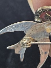 Sterling SILVER & Marcasite Love Birds Brooch w/ Dangle Heart