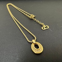 Christian Dior Oval Rhinestone Gold Necklace 39-44cm Vintage