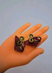 Vtg Lot (2) Pairs Clip Twist On Earrings Gold Tone Fleck Resin Aurora Borealis