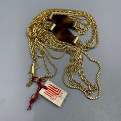 Lanvin Paris Vintage Long Necklace Multi Strand Chain Gold Tone L-105cm