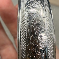 Vintage Bangle Bracelet Etched Silver Tone Flowers Size 6.5 Inches