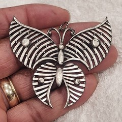 Vintage Silver Tone Butterfly Pendant Large Openwork Statement articulated
