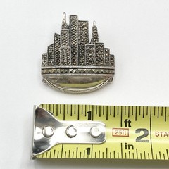 Vintage 925 Sterling Silver DBJ Marcasite New York City Skyline Brooch Pin