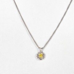 14K Solid White Gold Lab-Created Yellow Spinel Sun Pendant Necklace, 0.2 CTW