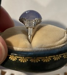 Late Edwardian Early Art Deco Purple Star Sapphire Ring 5.5 Platinum 26 Diamond