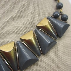 Vintage Western Germany Necklace Triangles Gray Gold Tone 15 Inch