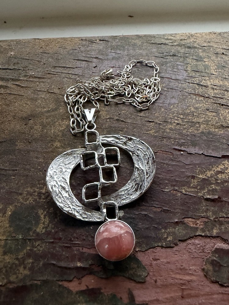 Mid century modern Silver thulite Norway Pendant vtg Norwegian 2700