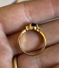 Vintage Gold Plated Dark Blue Faux Sapphire & CZ Ring Size 7