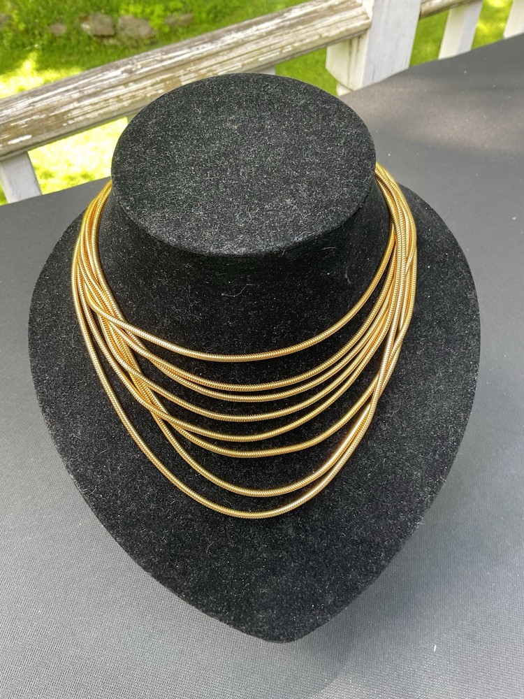Vintage LES BERNARD Gold Snake Chain Multi Strand Choker Necklace Signed