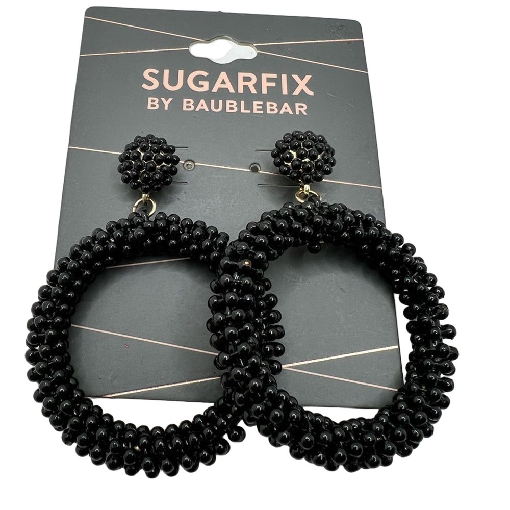 New Sugarfix by Baublebar Black Beaded Hoop Post Earrings