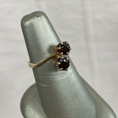 10K Garnet Ring, Vintage SEMCO, Two Stones Bypass Style, Yellow Gold