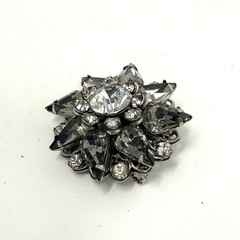 Vintage Miriam Haskell Signed Rhinestone Starburst Brooch Smoky Gray Navette Mid