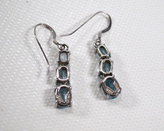 Silver Tone Pierced Wire Hook Earrings 1.5″ Blue Aquamarine Stones