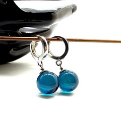 Unique blue Natural dyed Amber Earrings 5g