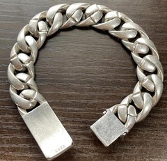Heavy ~80g Floral Cross ID Bracelet 8.5in Chunky Silver Tone Vintage Gothic
