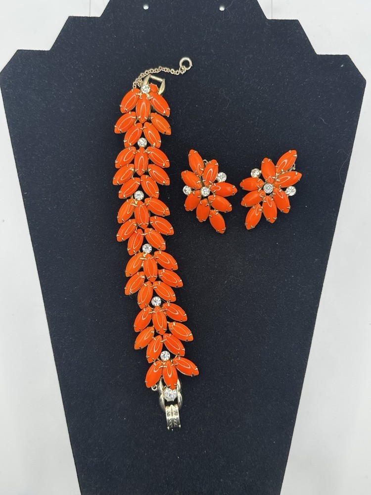 Verified Juliana D&E Orange 5 Link Bracelet And Matching Earrings Clips