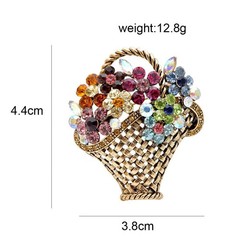 Vintage Rhinestone Flower Basket Brooch Elegant Crystal Jewelry Women Gift Pin