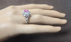 Vintage Platinum Cocktail Ring 1.77CT. Natural Round Cut Pink Sapphire GIA Cert