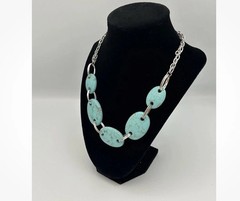 Vintage Large Turquoise Bead Silver Tone Etienne Aigner 17-20in.Necklace New