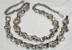 Vintage Judy Lee Blue Moonglow Cab Silver Tone Leaf Necklace Bracelet Set Rhines