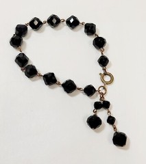 Vtg Black Crystal Glass Beads 2 Pr Earrings Bracelet & Necklace Goth Victorian