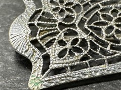 ANTIQUE? SILVER TONE FILAGREE BROOCH N611