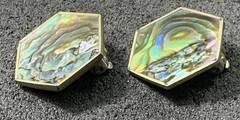 Alpaca Silver Hexagon Abalone Clip-on Earrings, Vintage! Unique! Unsigned!