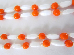 Vintage Glass Bead Mod Necklace 60’s White Orange XX Long 28 in