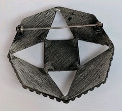 Vintage Antiqued Silver Ornate Email Design Geometric Octagon Brooch / Pin