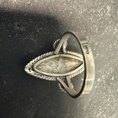 VTG 1000 Fine Silver Marquise Statement Ring Black Stones SZ 7.5